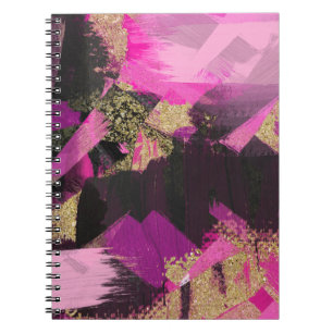 Cuaderno Pincel moderno brillo dorado negro rosa glam grung