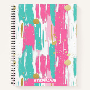 Cuaderno Pinceladas abstractas de menta, rosa, blanco y dor