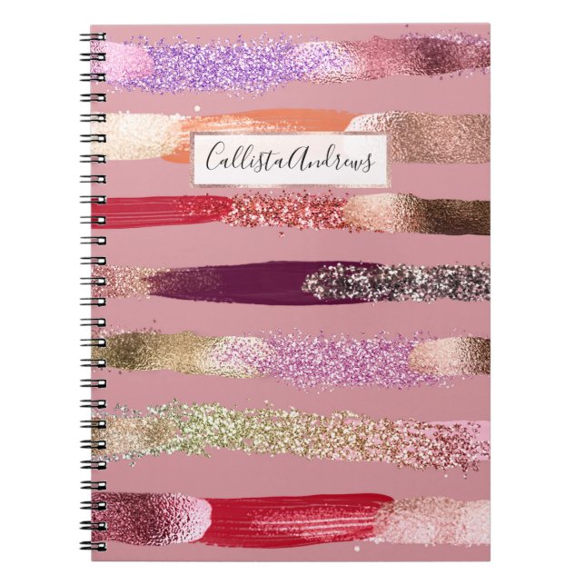 Cuaderno Pinceles metálicos de Purpurina rosado Girly Glam  (Frente)