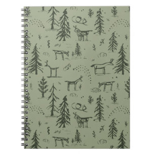 Cuaderno Pine Deer Lake Life - patrón de bosque de madera v