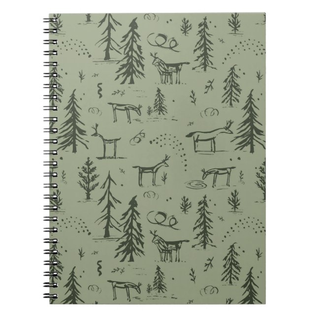 Cuaderno Pine Deer Lake Life - patrón de bosque de madera v (Frente)