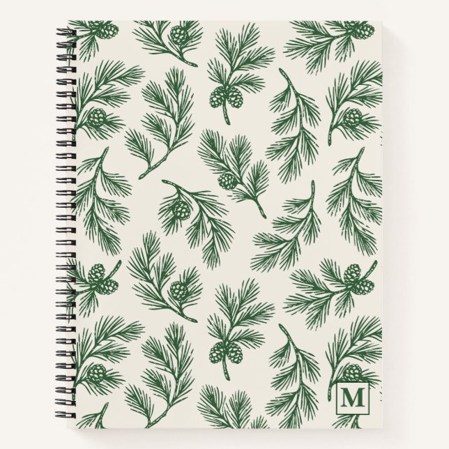 Cuaderno Pine Needle Lane-Cubierta de piña y acento de mono (Anverso)