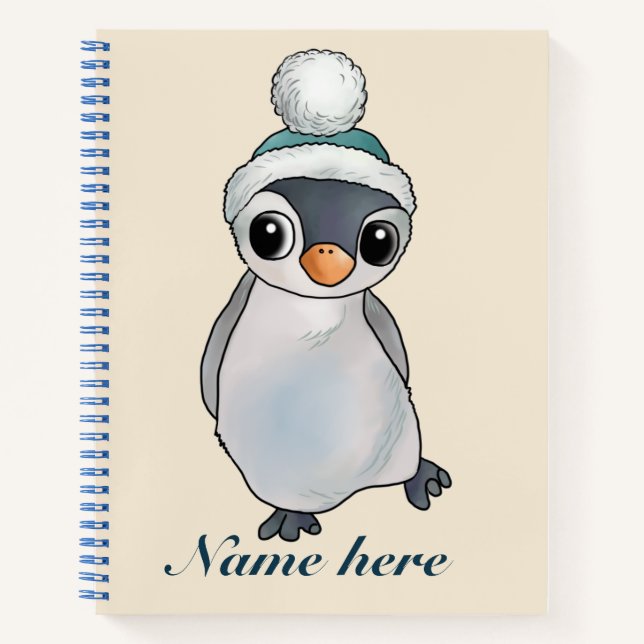 Cuaderno Pinguin mit Mütze, personalisiert Notizblock (Anverso)