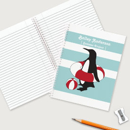 Cuaderno Pingüino azul claro personalizado nadando niños li