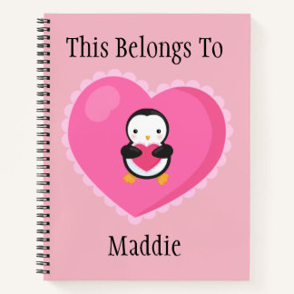 Cuaderno Pingüino de dibujos animados lindo con corazones