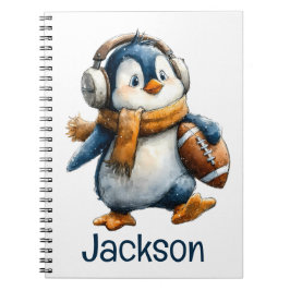 Cuaderno Pingüino de fútbol de invierno personalizado para 