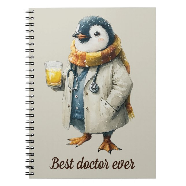 Cuaderno Pingüino de invierno personalizado "Mejor médico d (Frente)