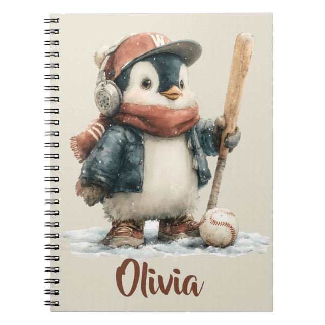Cuaderno Pingüino de invierno personalizado para béisbol in (Frente)