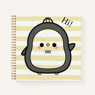 Cuaderno Pingüino Kawaii Adorable Diciendo Hola