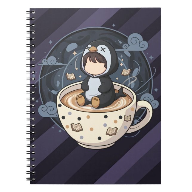 Cuaderno Pingüino leyendo con taza caliente (Frente)