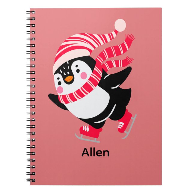 Cuaderno Pingüino navidad en Gorra y bufanda en patines (Frente)