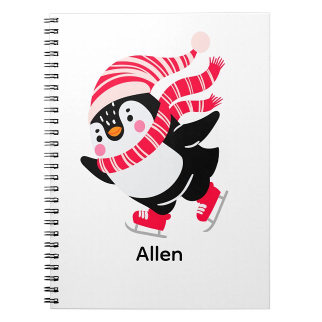 Cuaderno Pingüino navidad en Gorra y bufanda en patines (Frente)