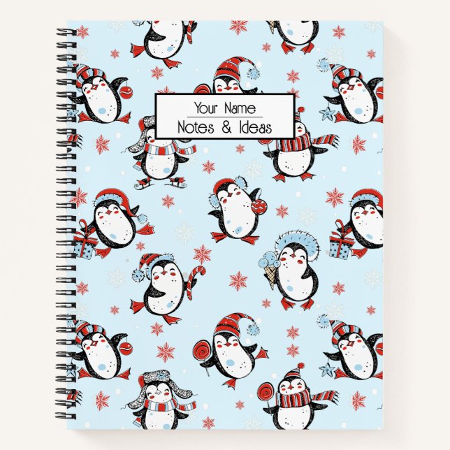 Cuaderno Pingüino Navidades de texto de personalizable (Anverso)