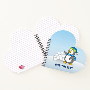 Cuaderno Pingüino pequeño con bolas de nieve ondeando