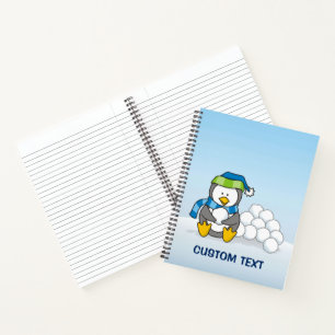 Cuaderno Pingüino pequeño sentado con bolas de nieve