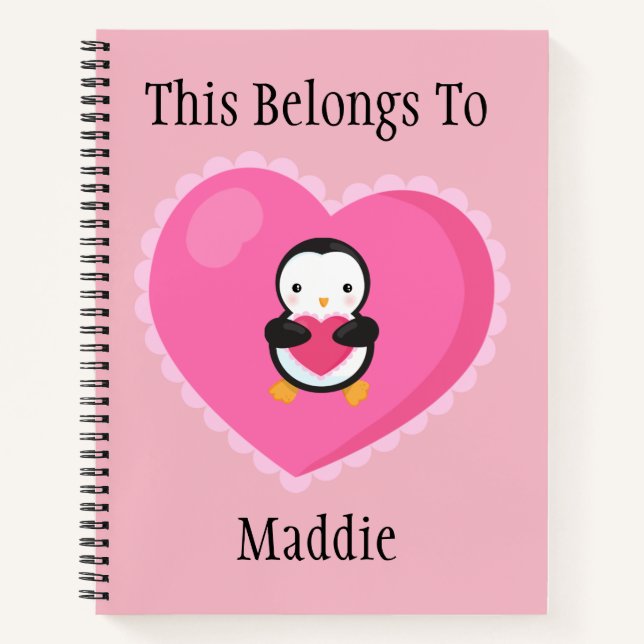 Cuaderno Pingüino Personalizado lindo con corazón (Anverso)