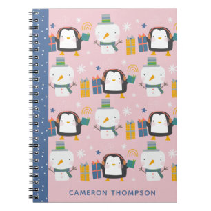 Cuaderno Pingüinos Lindos de Invierno Muñeco de Nieve Rosa