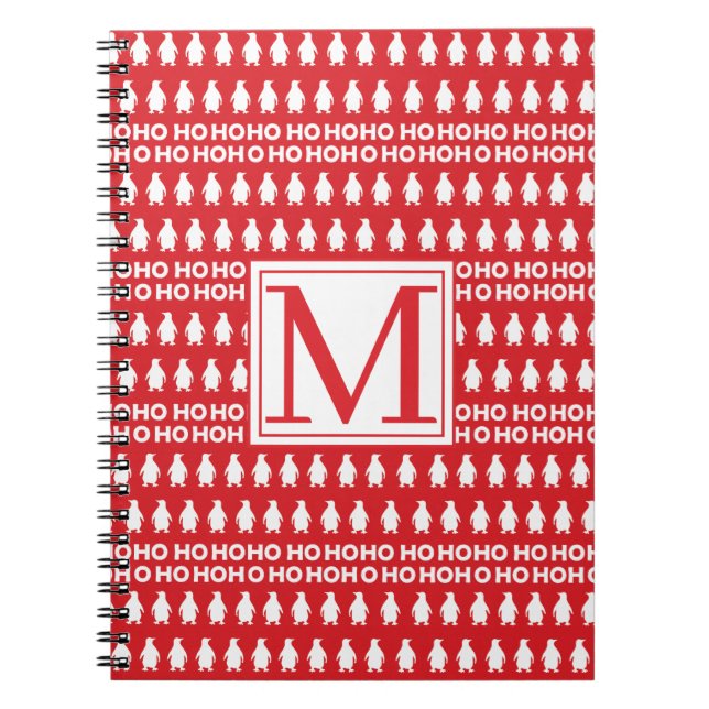 Cuaderno Pingüinos Navidades blancos rojos Monograma HOHOHO (Frente)