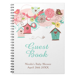 Cuaderno Pink and Green Floral Bird Cages Baby Shower