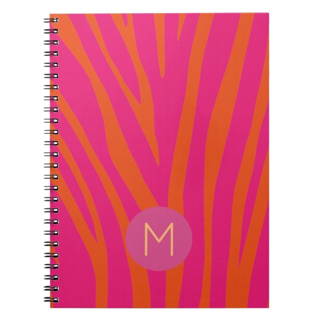 Cuaderno Pink and Orange Zebra Stripes Modern Monogram (Frente)