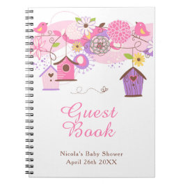 Cuaderno Pink and Purple Floral Bird Houses Baby Shower