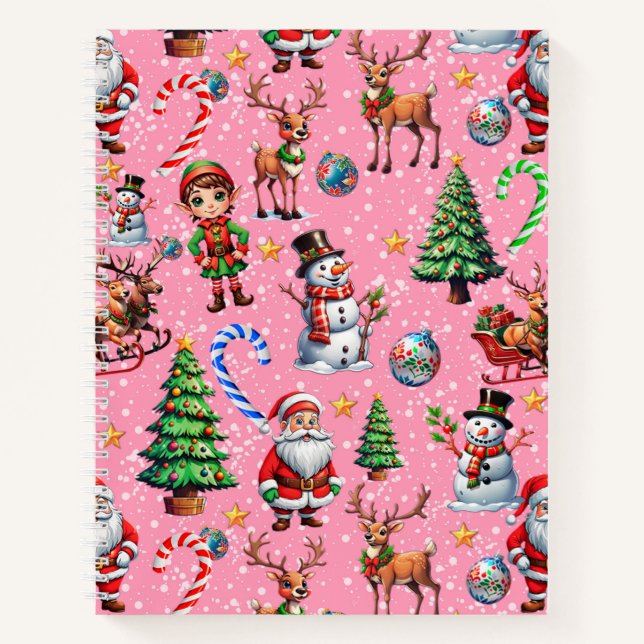Cuaderno Pink Background Christmas Decorative Pattern (Anverso)
