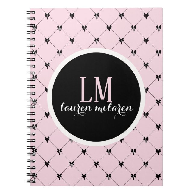 Cuaderno Pink & Black Bow Monogram Notebook (Frente)