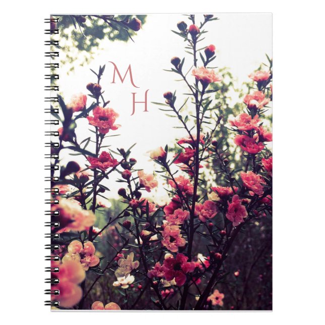 Cuaderno Pink Blossom Wild Flowers Meadow Monogram (Frente)