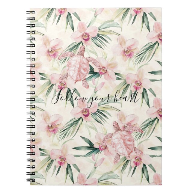 Cuaderno Pink Blush Cream Stripes Orchid Floral Sea Turtle (Frente)