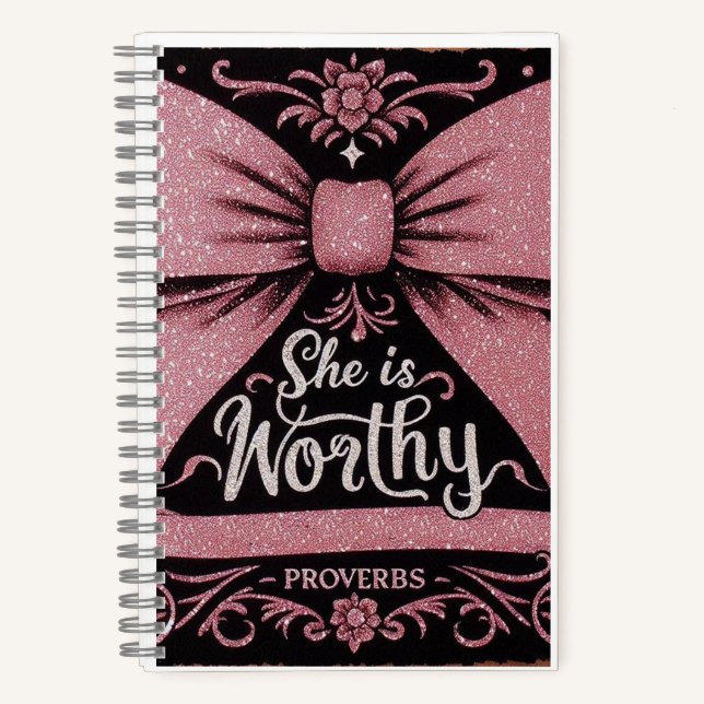 Cuaderno Pink Bow Journal Proverbs, es digna (Anverso)