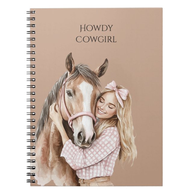 Cuaderno Pink Bow Western Farm Cowgirl Horse (Frente)