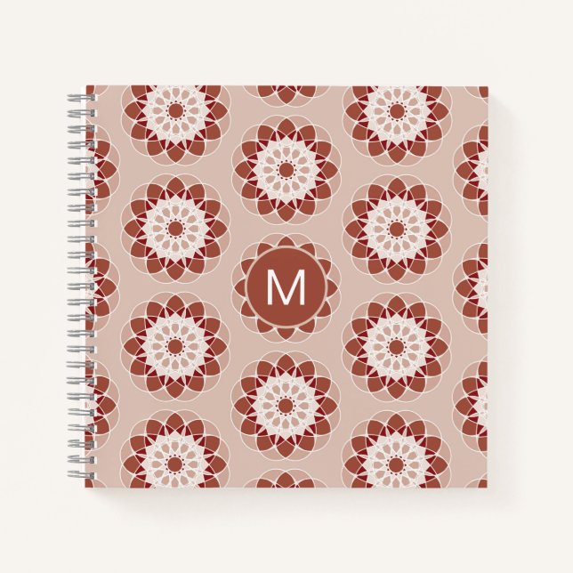 Cuaderno Pink Burgundy Floral Mandala Pattern Monogram (Anverso)