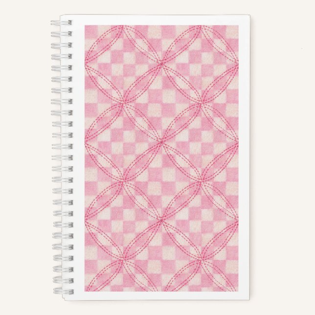 Cuaderno PINK CHECK QUILT 5.5x8.5 portátil espiral / blanco (Anverso)