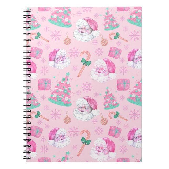 Cuaderno Pink Christmas Santa Clau & Tree Seamless Pattern (Frente)