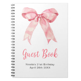 Cuaderno Pink Coquette Bow Birthday Party Guest Book