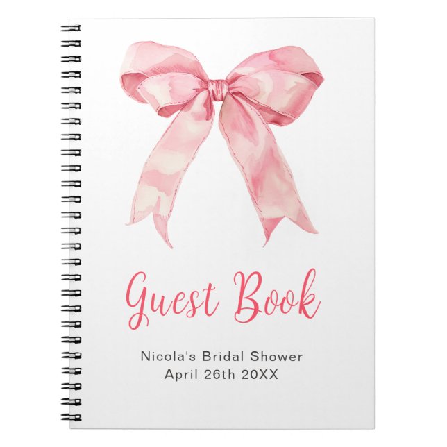 Cuaderno Pink Coquette Bow Bridal Shower Guest Book (Frente)
