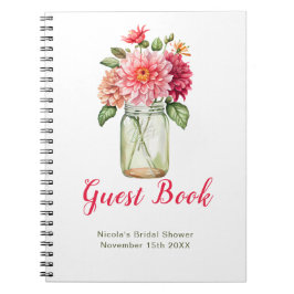 Cuaderno Pink Dahlias Mason Jar Bridal Shower Guest Book