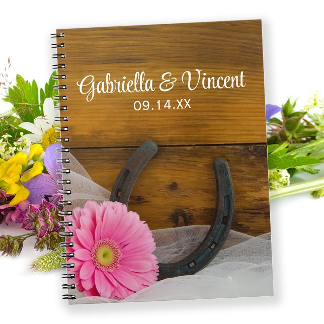 Cuaderno Pink Daisy Horseshoe Western Wedding Guest Book (Subido por el creador)