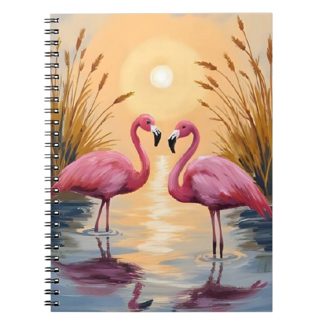 Cuaderno Pink Flamingos Sunset Animal Painting (Frente)