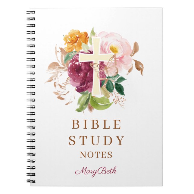 Cuaderno Pink Floral Cross Personalized Bible Study (Frente)