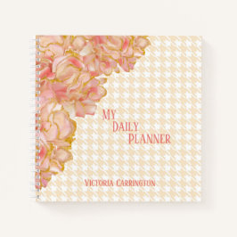 Cuaderno Pink Floral Daily Planner Houndstoth Nombre modern