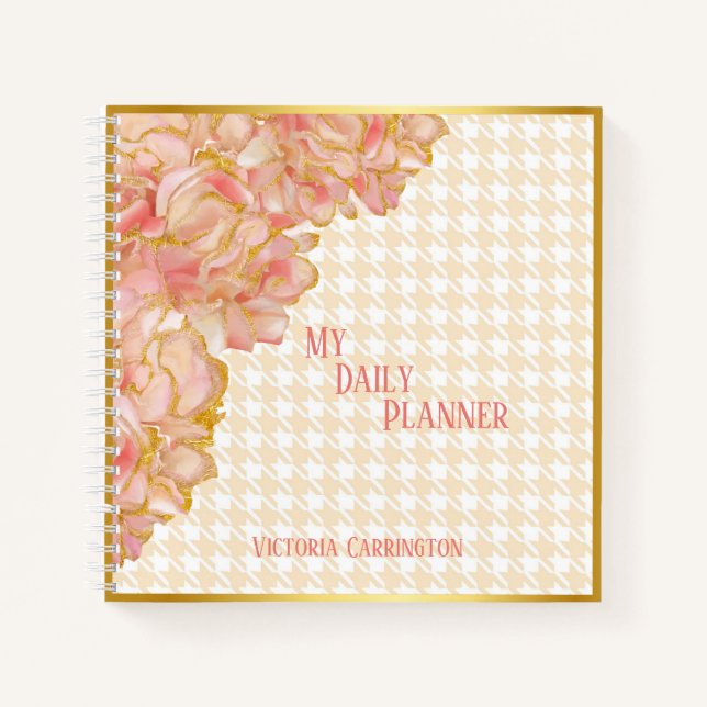 Cuaderno Pink Floral Daily Planner Houndstoth Nombre modern (Anverso)