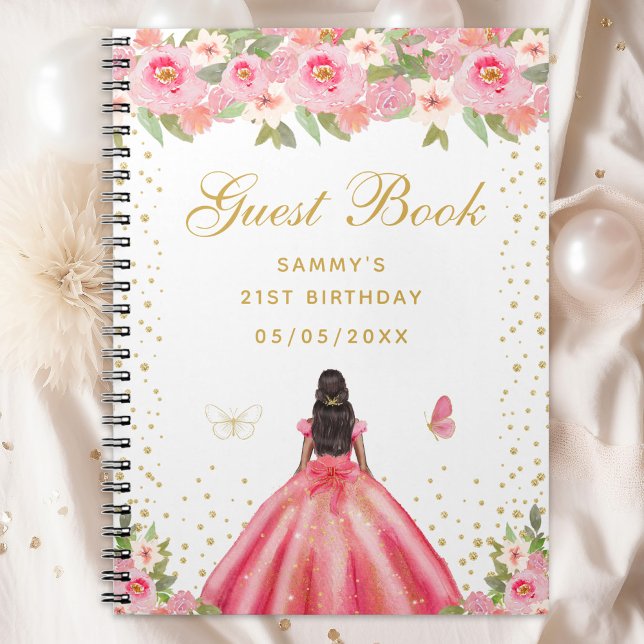 Cuaderno Pink Floral Dark Skin Princess Guest Book (Subido por el creador)