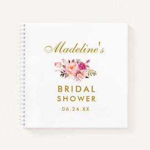 Cuaderno Pink Floral Gold Bridal Shower Regalo List Square