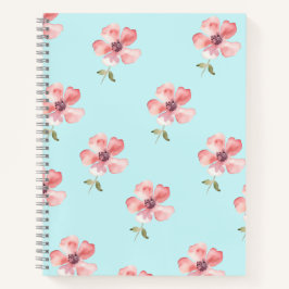 Cuaderno Pink Floral Notebook – Blue Pastel Pattern