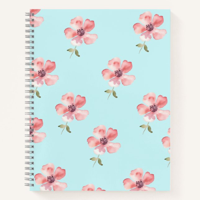 Cuaderno Pink Floral Notebook – Blue Pastel Pattern (Anverso)