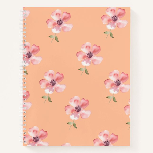 Cuaderno Pink Floral Notebook – Orange Pastel Pattern (Anverso)