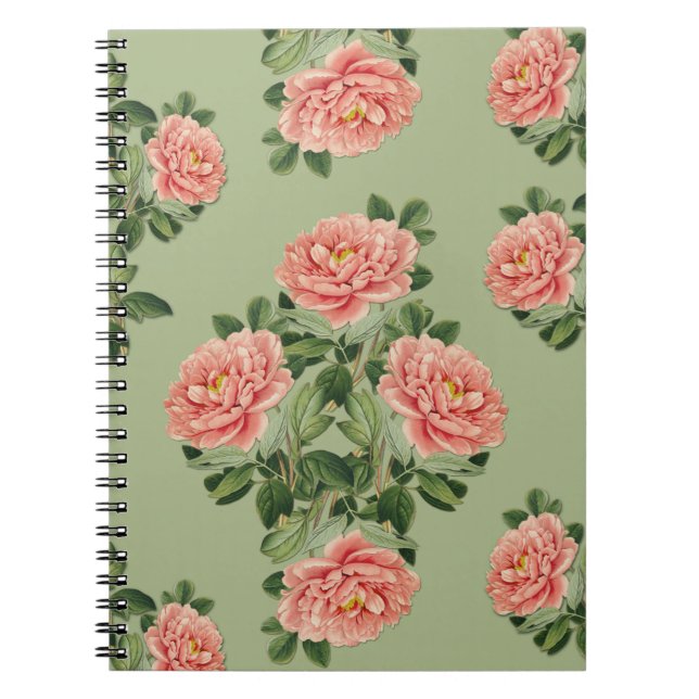 Cuaderno Pink Floral Pattern on Green Background | Seamless (Frente)