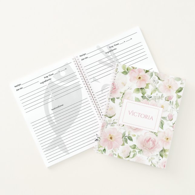Cuaderno Pink Floral Personalized Vintage Spiral Notebook (Interior)
