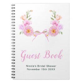 Cuaderno Pink Floral Ribbon Bridal Shower Guest Book